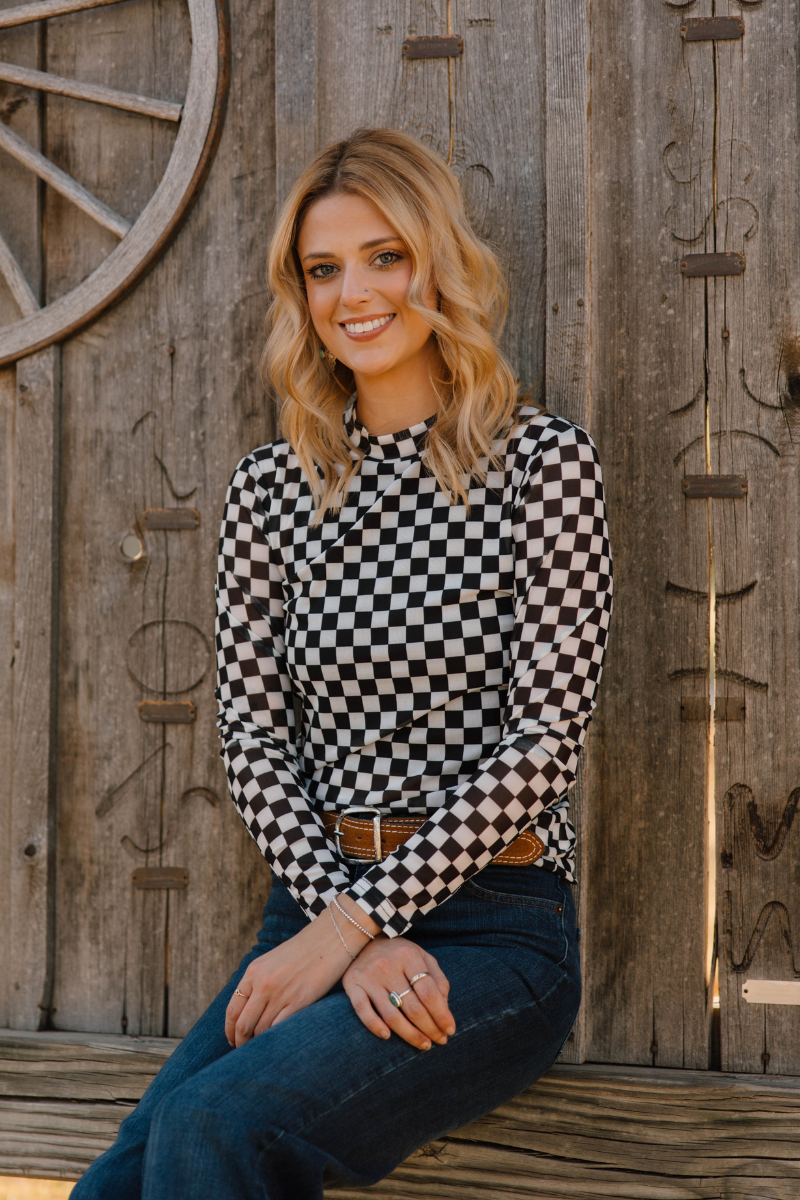 Black & White Checkered Mesh Top
