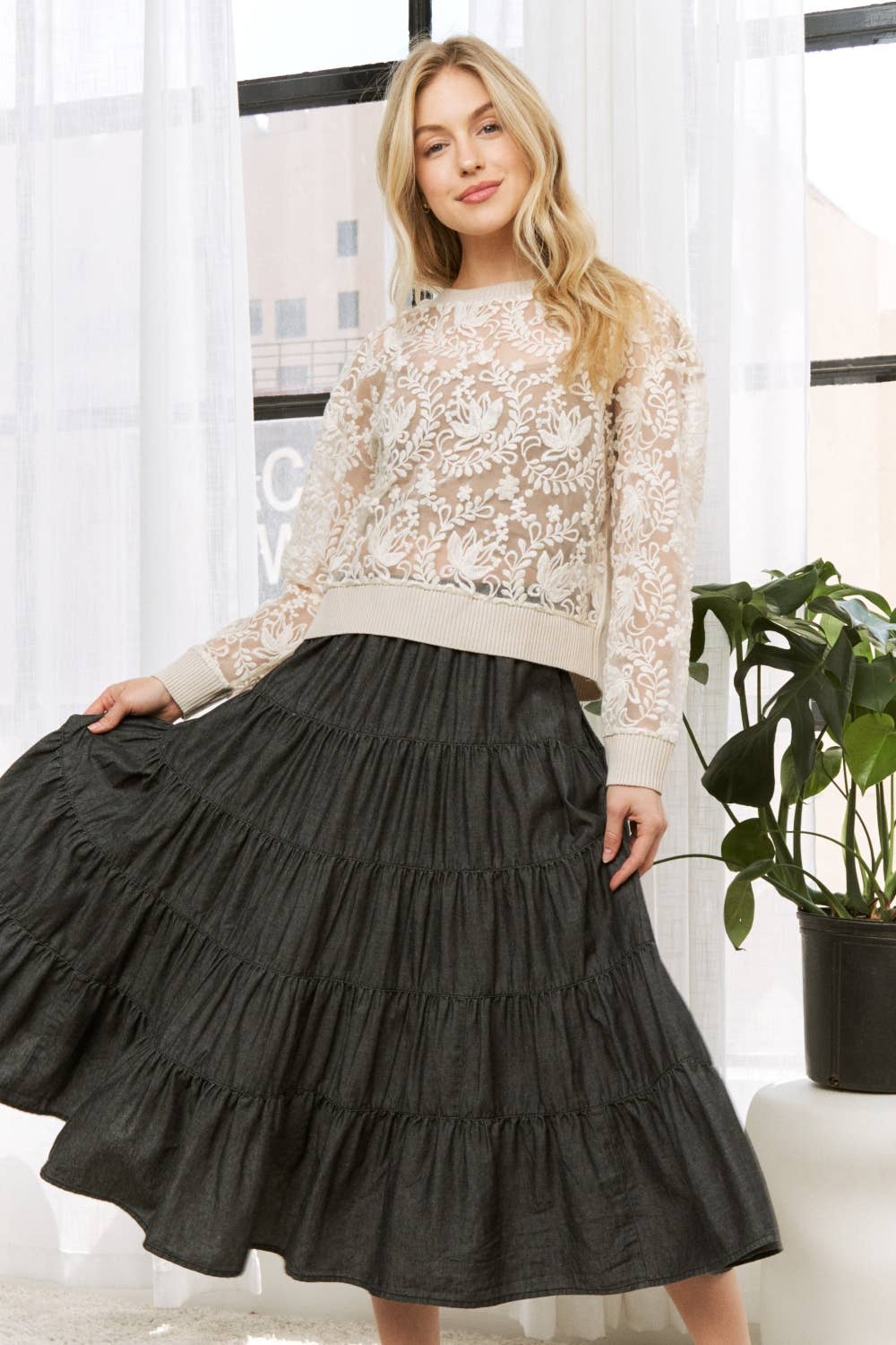 PLUS WASHED RELAXED FULL SWING MIDI SKIRT
