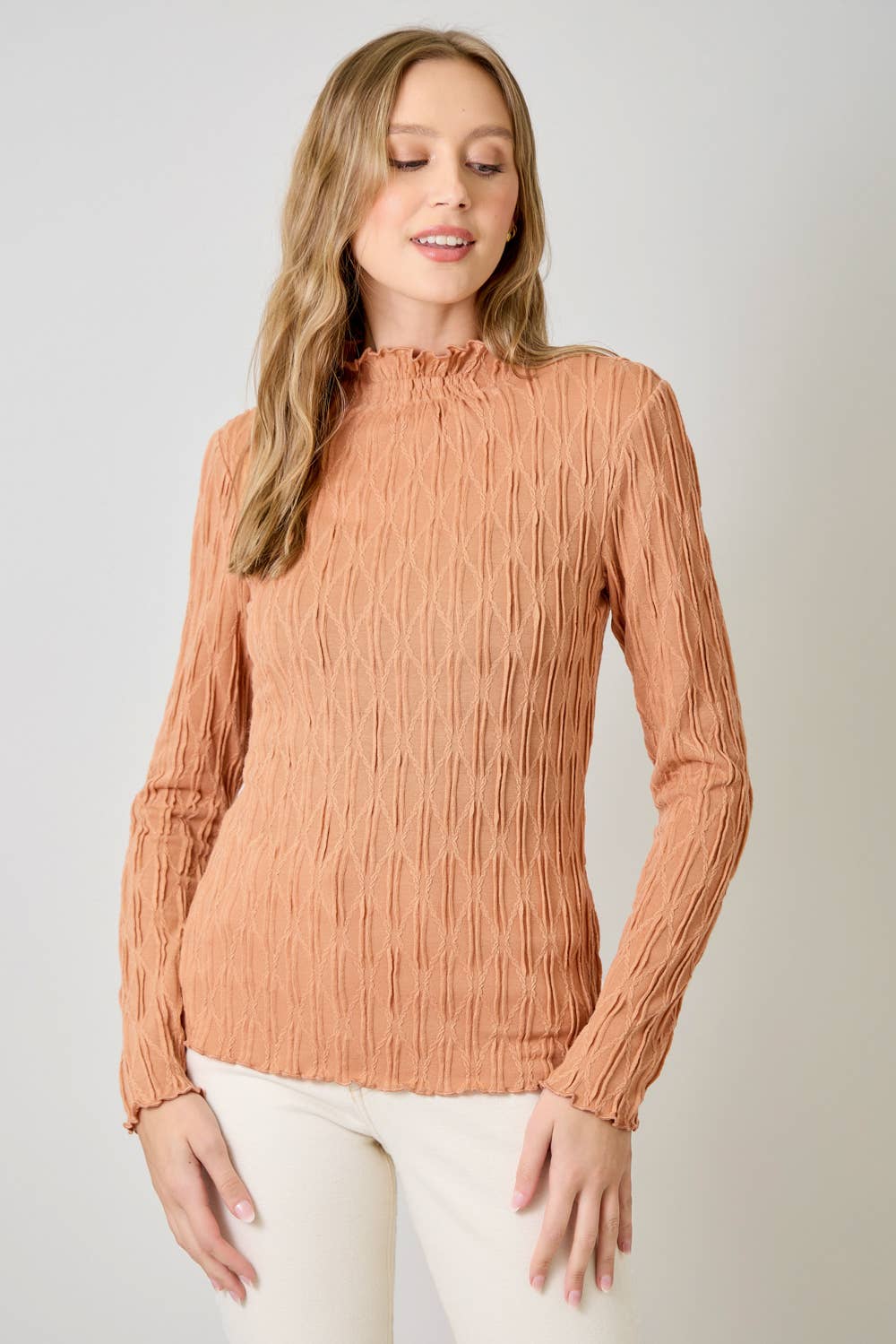 61147 Lettuce Edge Textured Knit Top