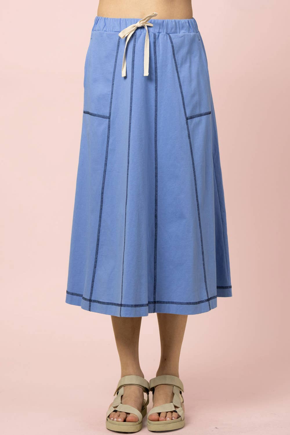 NS50213-Stitch Detail Casual Knit Midi Skirt