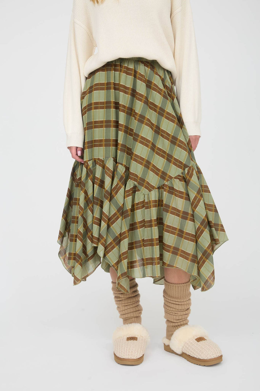 Josie Plaid Ruffle Midi Skirt
