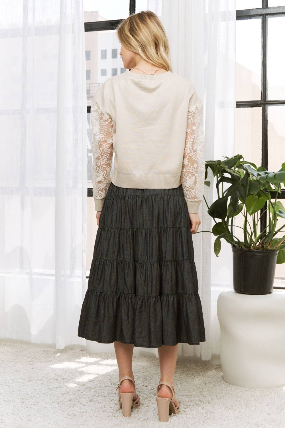PLUS WASHED RELAXED FULL SWING MIDI SKIRT
