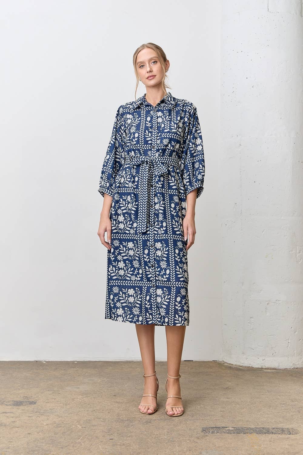 BORDER FLORAL PRINT SHIRT DRESS