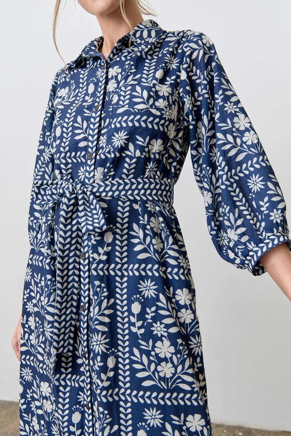 BORDER FLORAL PRINT SHIRT DRESS