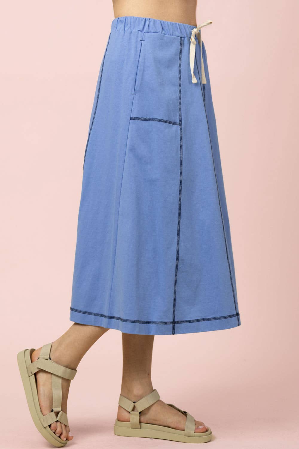 NS50213-Stitch Detail Casual Knit Midi Skirt