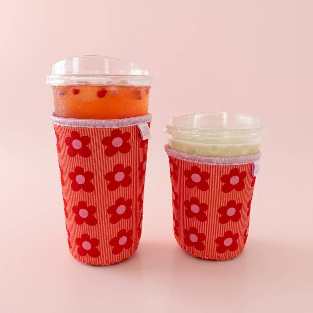 Coffee Cup Cover - Happy Striped Floral - Iced Drink Sleeve