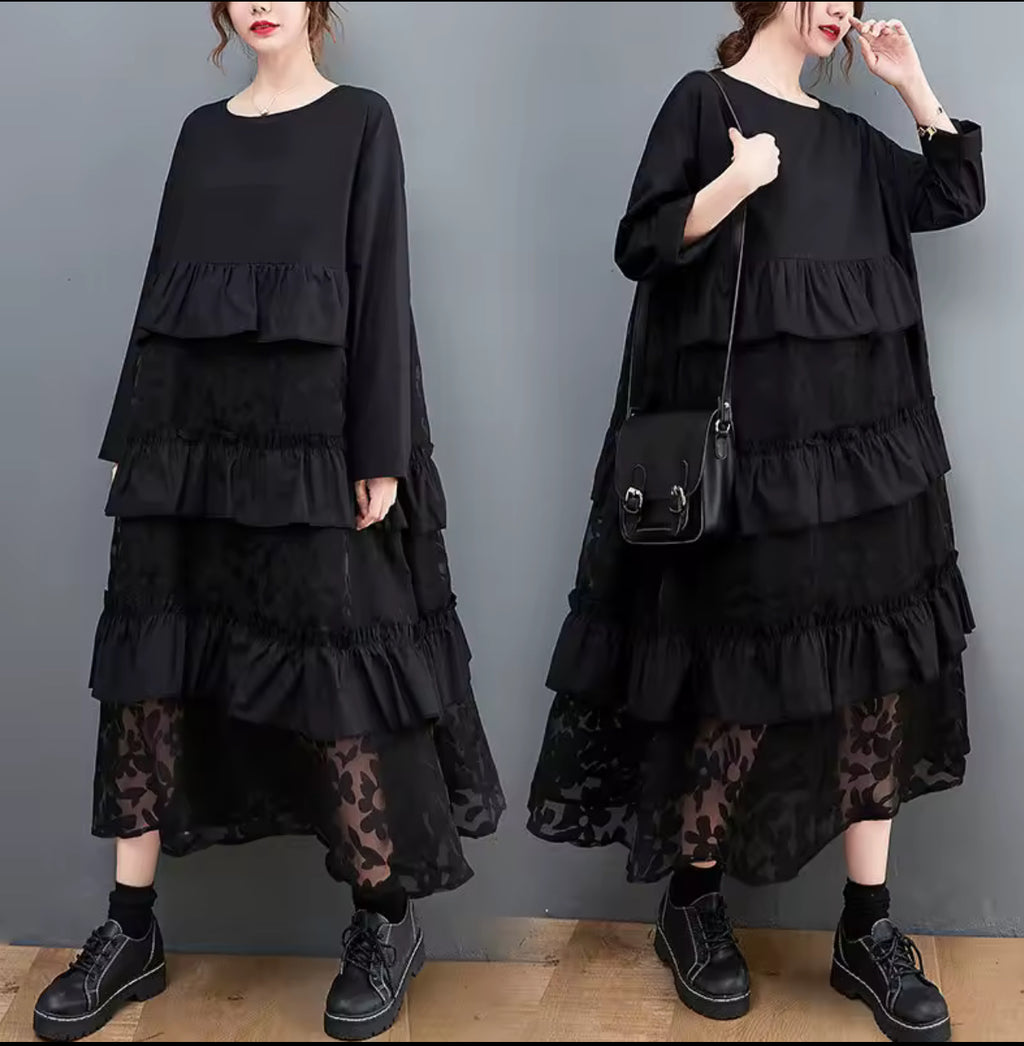 Flora Black Ruffle Dress