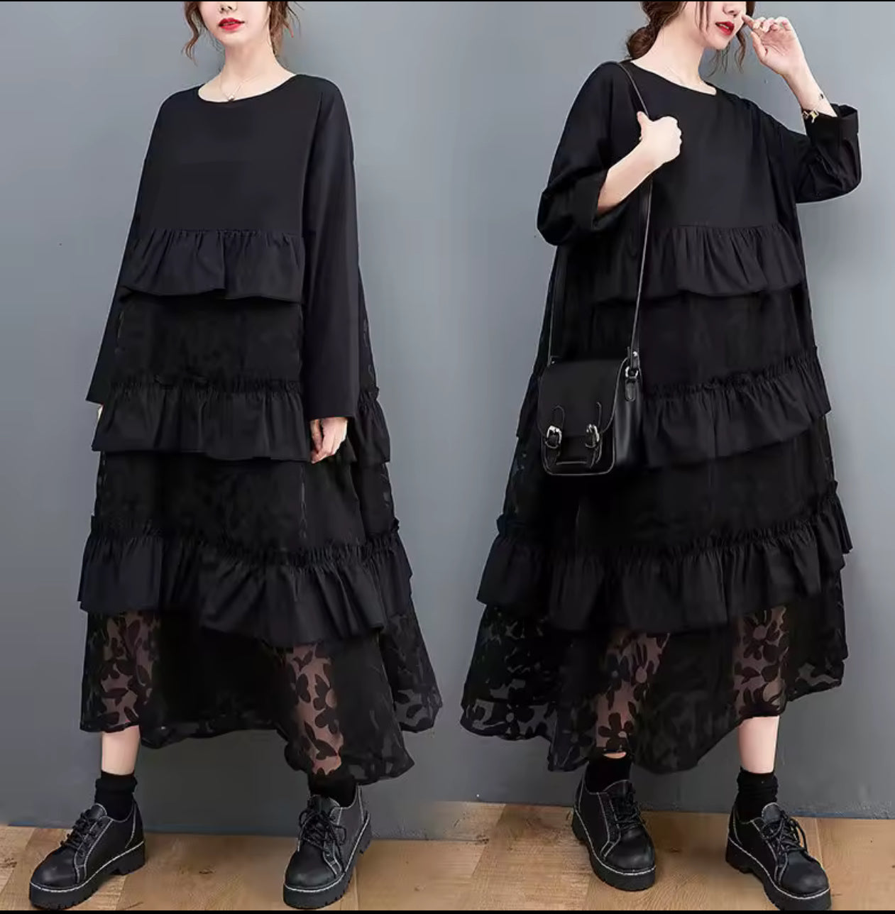 Flora Black Ruffle Dress