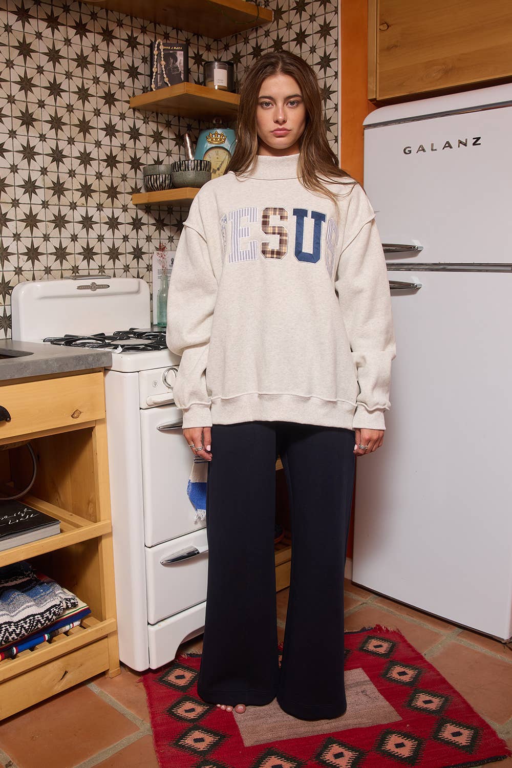 JESUS Embroidered Mock Neck Sweatshirt