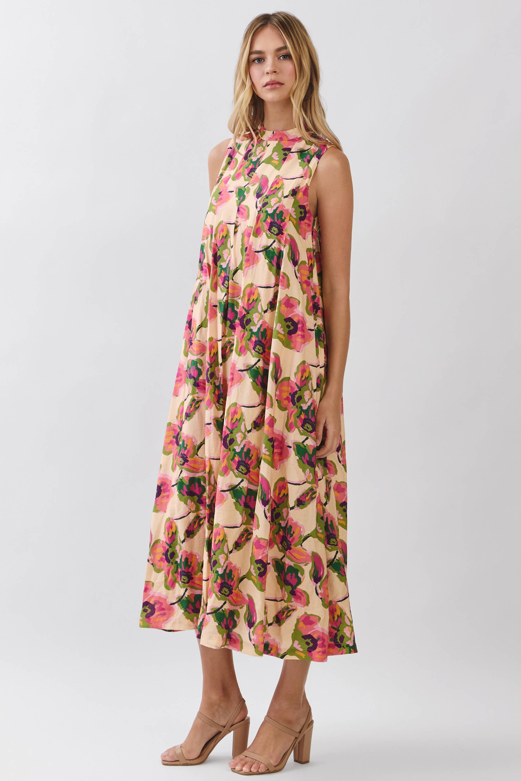 Darcy Floral Print Sleeveless A Line Maxi Dress