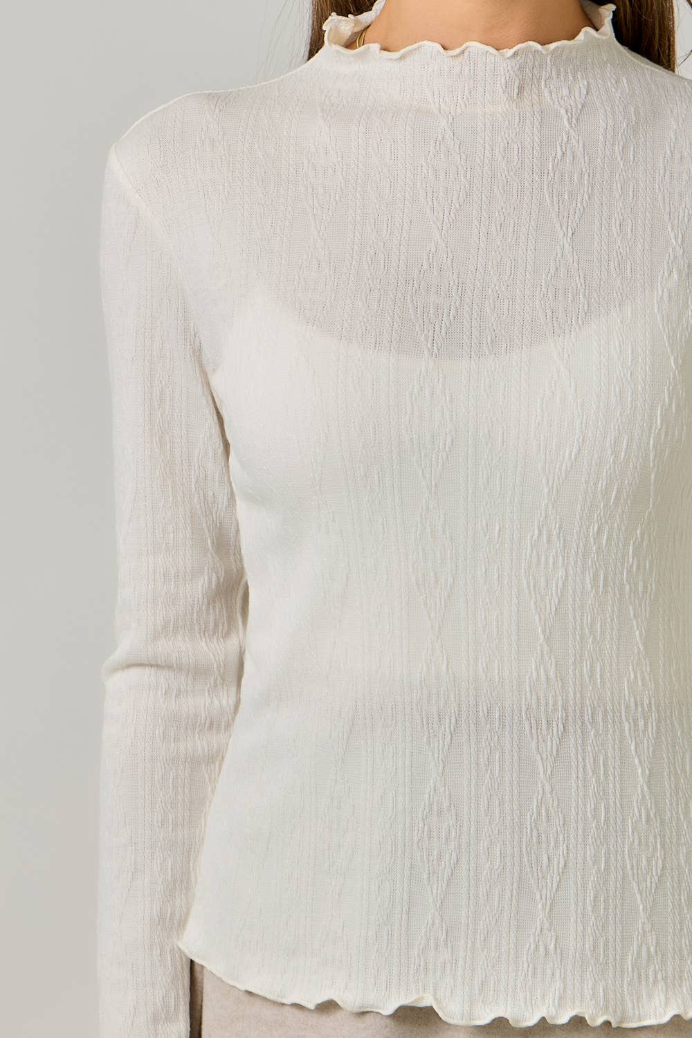 61584 Cable Knit Mock Neck Top