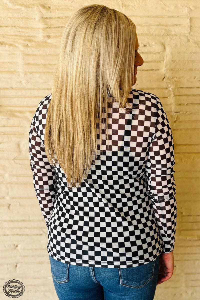 Black & White Checkered Mesh Top