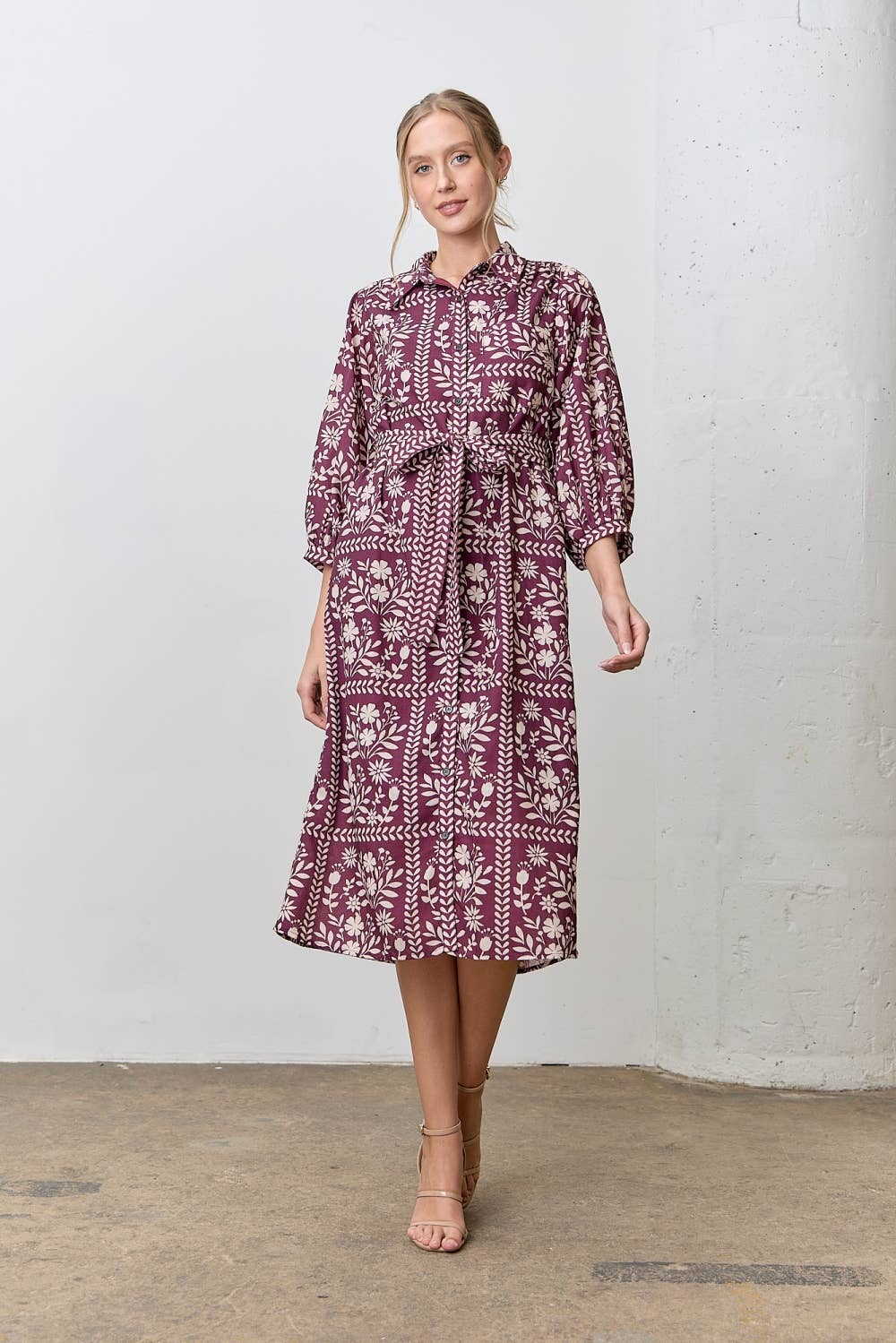 BORDER FLORAL PRINT SHIRT DRESS