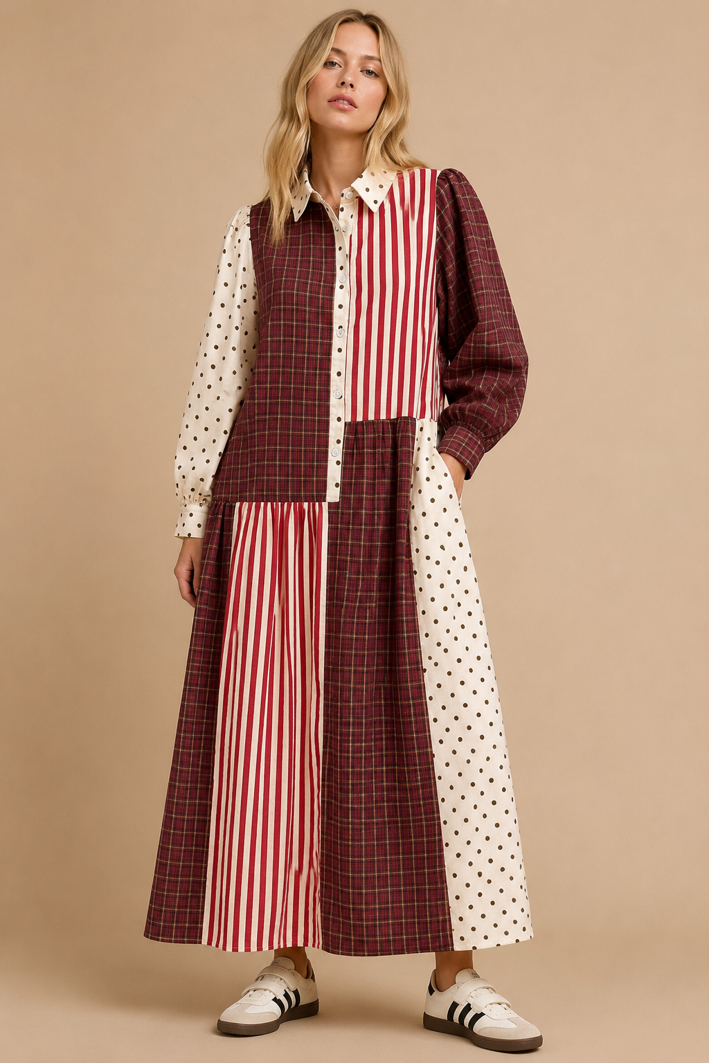 STRIPED POLKADOT MAXI DRESS