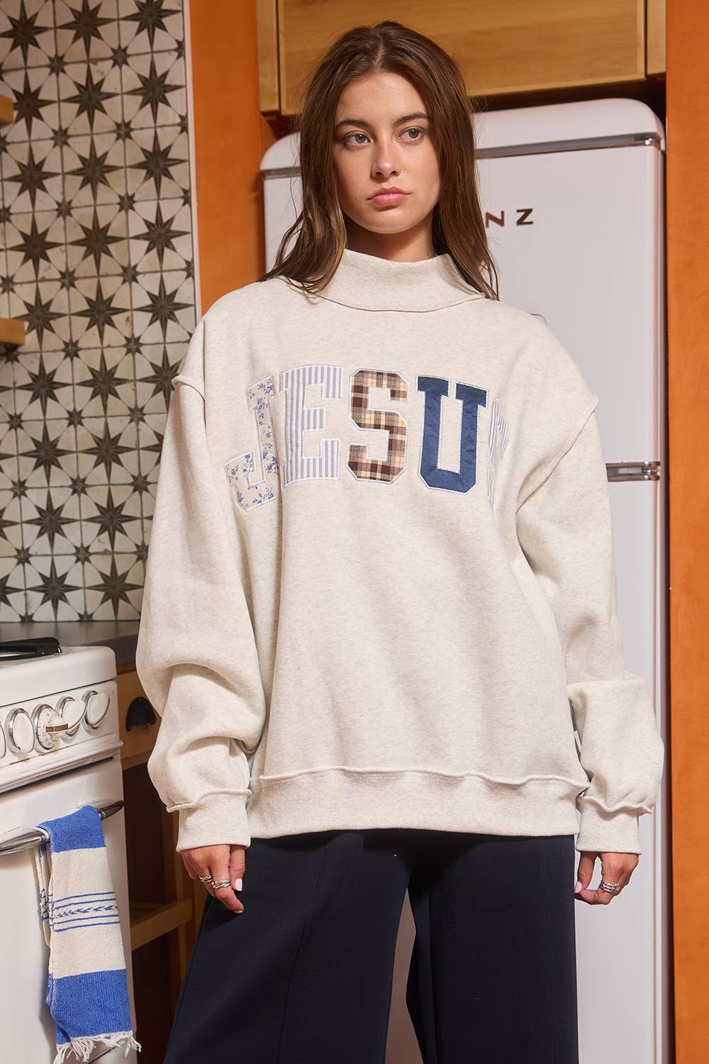 JESUS Embroidered Mock Neck Sweatshirt