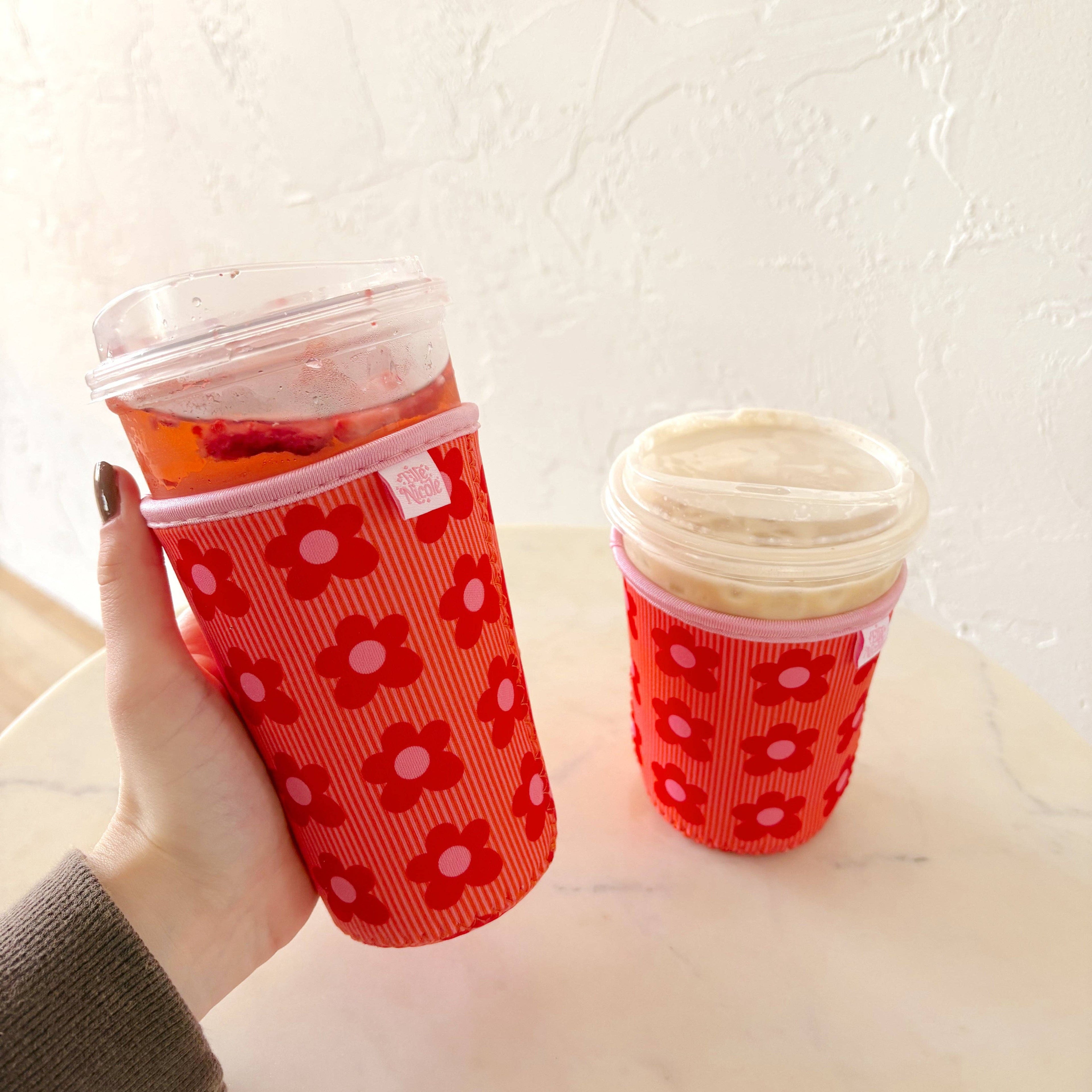 Coffee Cup Cover - Happy Striped Floral - Iced Drink Sleeve