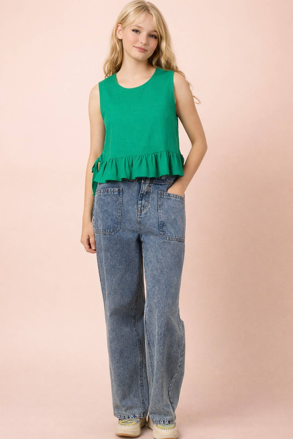 Jane Side Tie Detail Ruffled Top