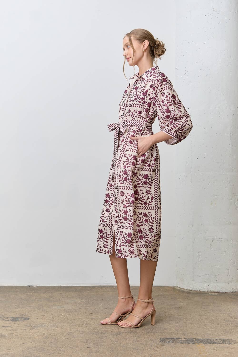 BORDER FLORAL PRINT SHIRT DRESS