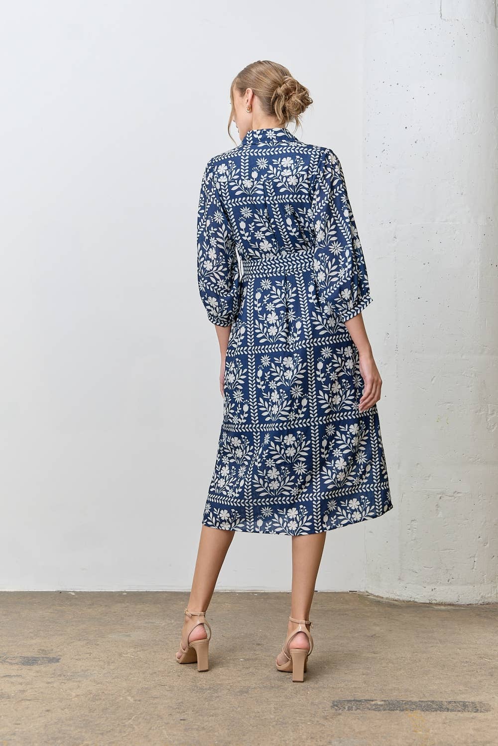 BORDER FLORAL PRINT SHIRT DRESS