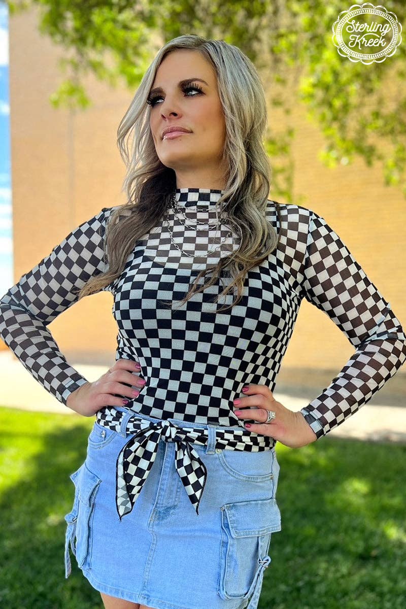 Black & White Checkered Mesh Top