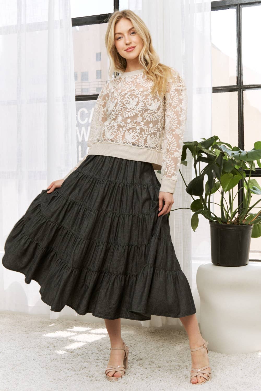 PLUS WASHED RELAXED FULL SWING MIDI SKIRT