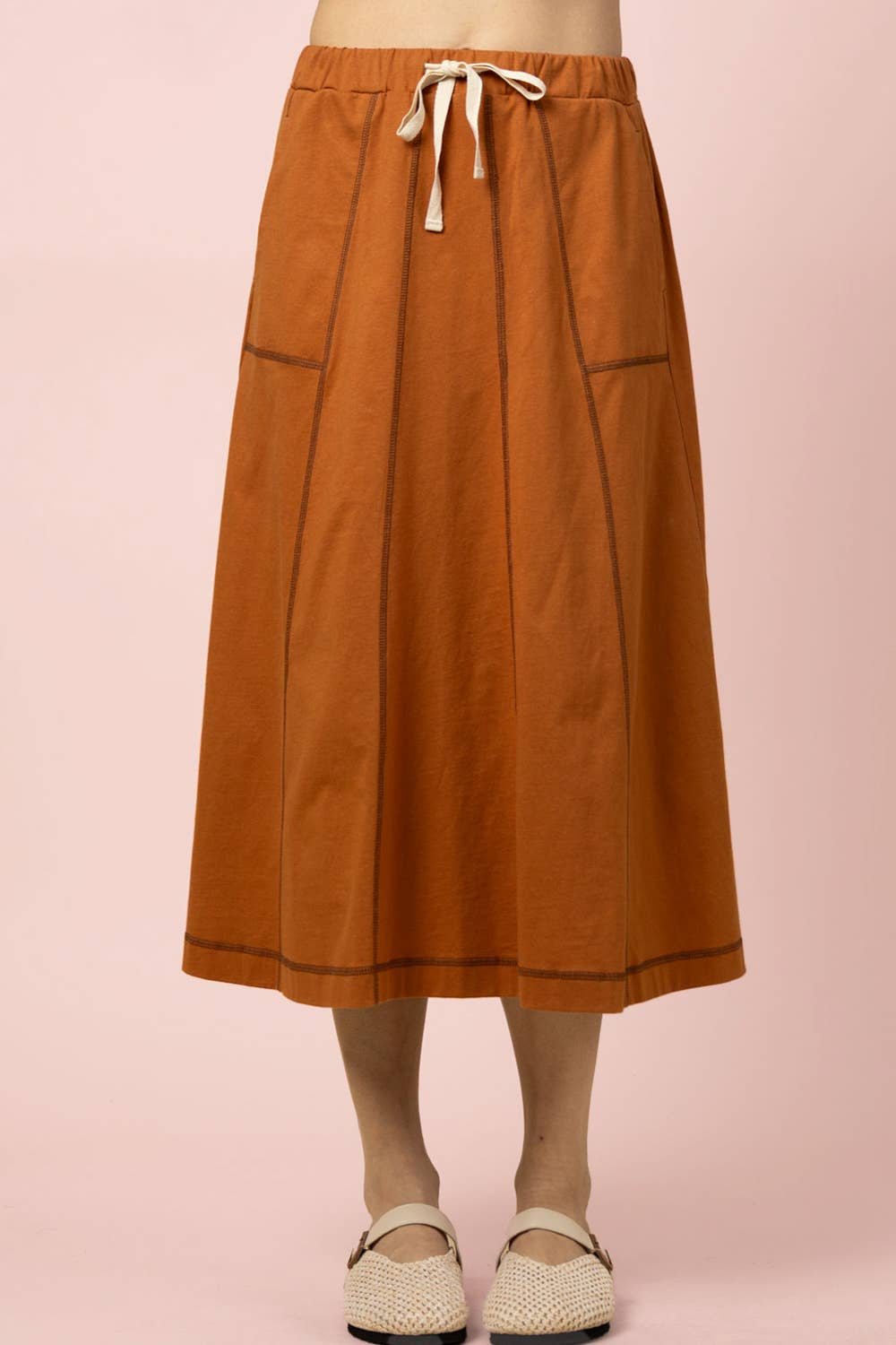 NS50213-Stitch Detail Casual Knit Midi Skirt