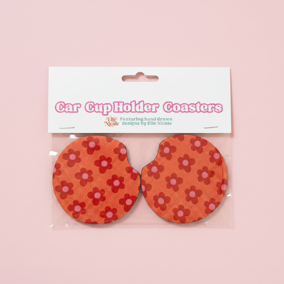 Car Cupholder Coasters - Happy Striped Floral