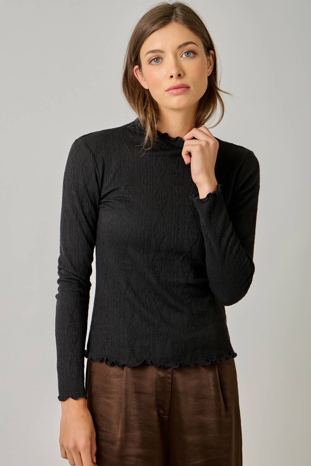 61584 Cable Knit Mock Neck Top