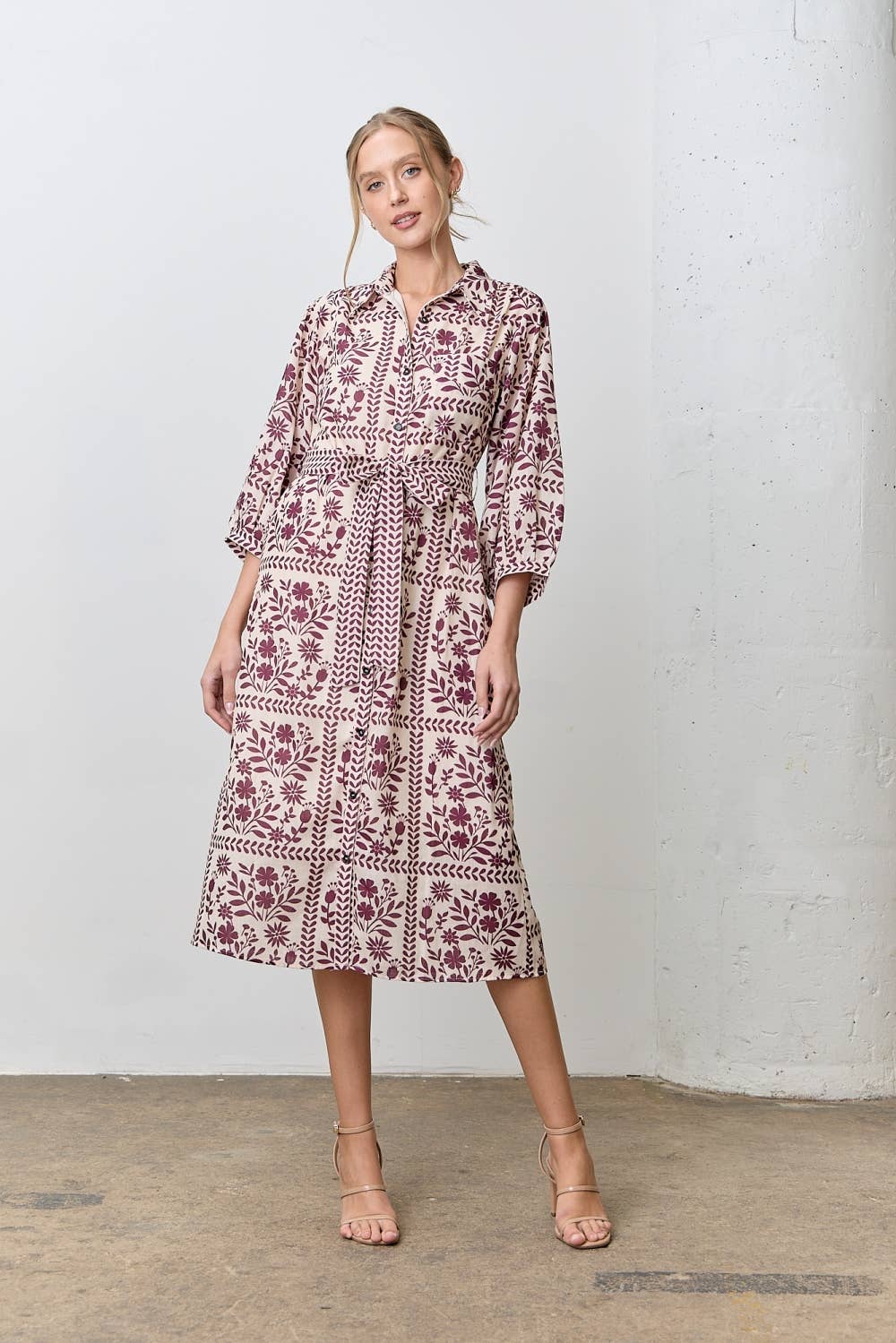 BORDER FLORAL PRINT SHIRT DRESS
