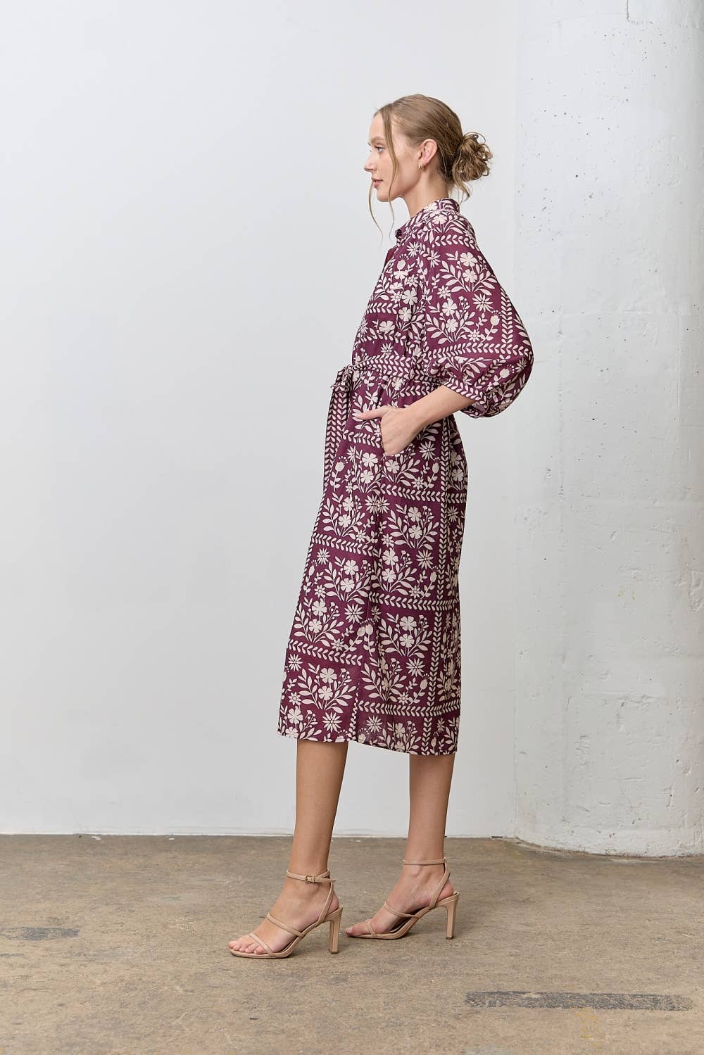 BORDER FLORAL PRINT SHIRT DRESS