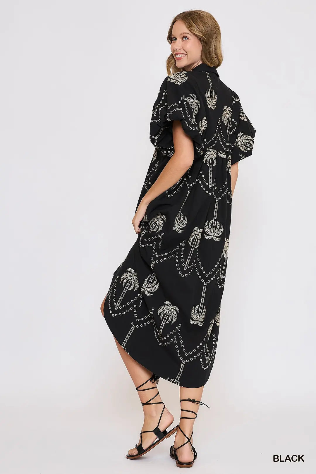Hannah Embroidered Puff Sleeve Midi Dress