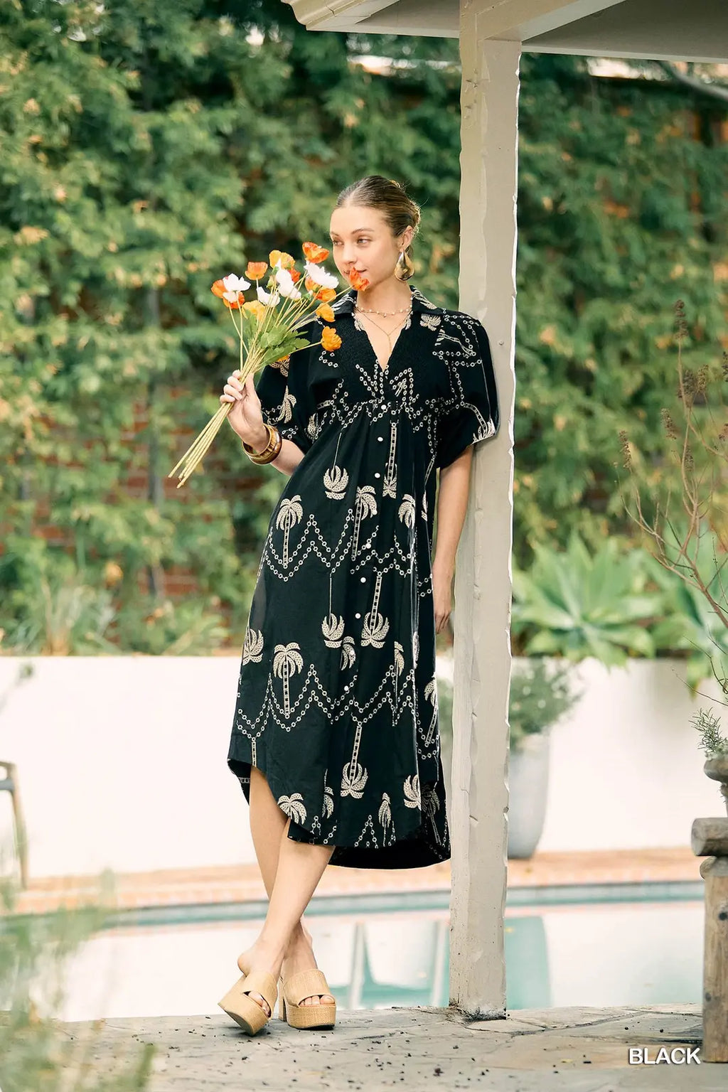 Hannah Embroidered Puff Sleeve Midi Dress