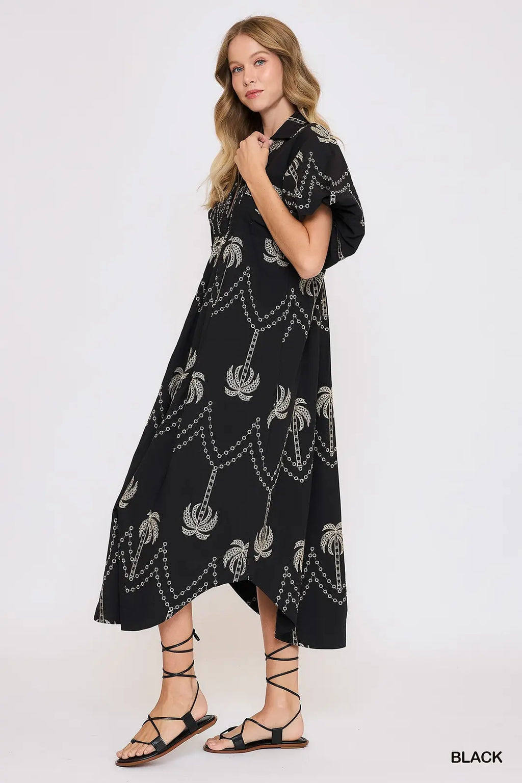 Hannah Embroidered Puff Sleeve Midi Dress