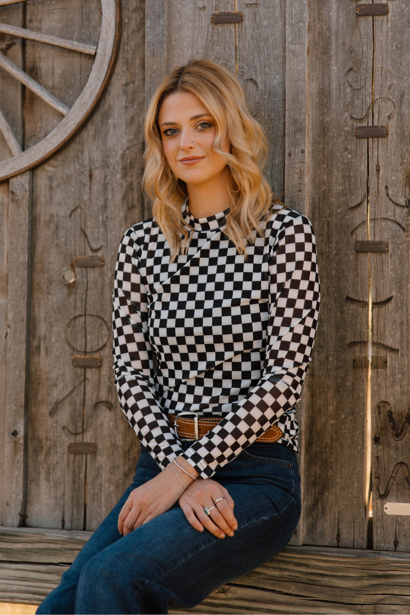 Black & White Checkered Mesh Top