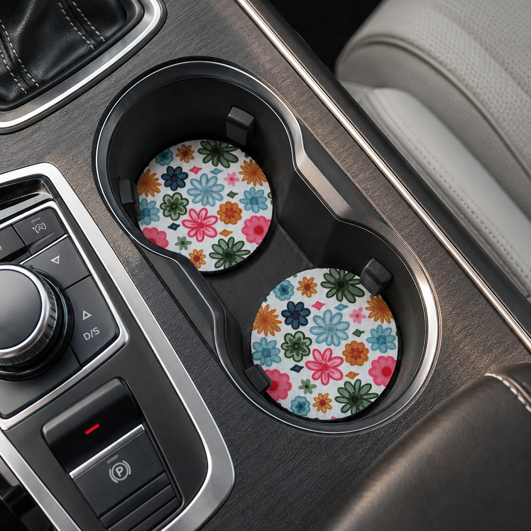 Car Cupholder Coasters - Happy Striped Floral