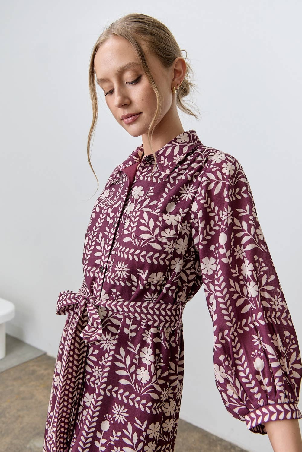 BORDER FLORAL PRINT SHIRT DRESS