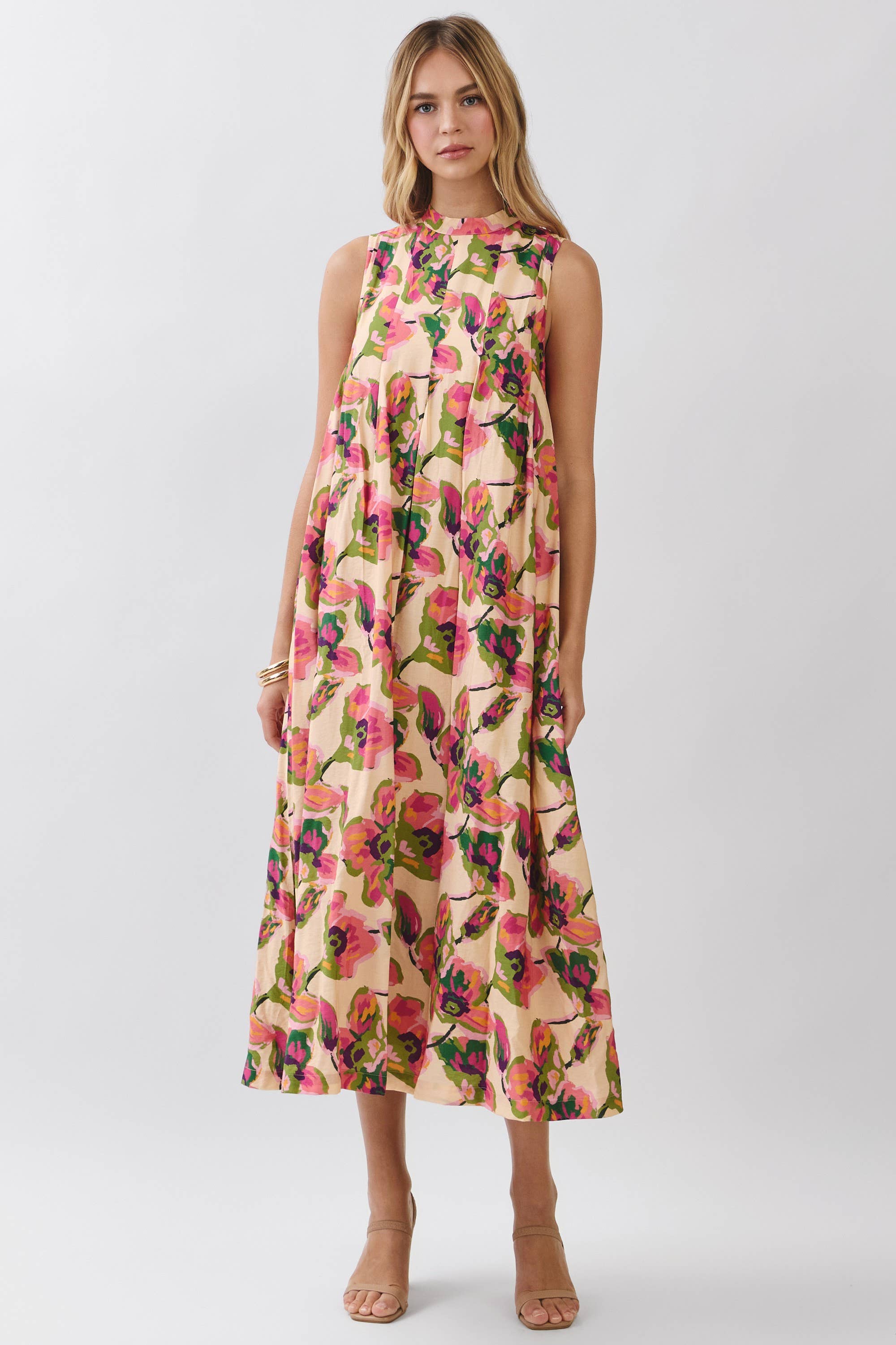 Darcy Floral Print Sleeveless A Line Maxi Dress