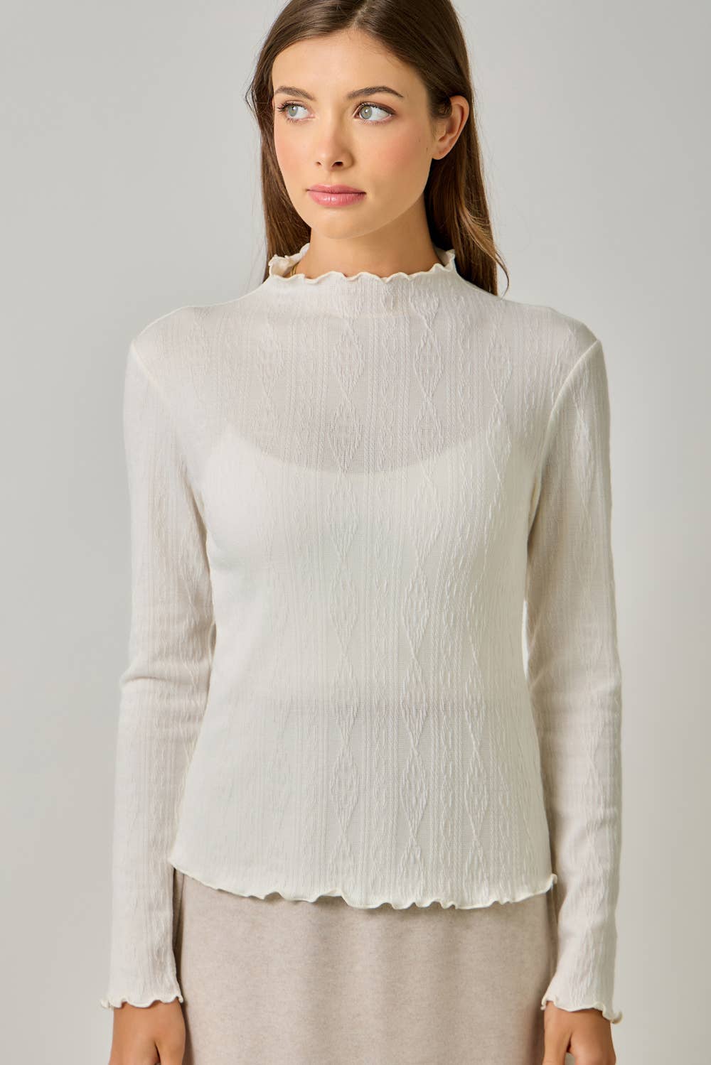 61584 Cable Knit Mock Neck Top