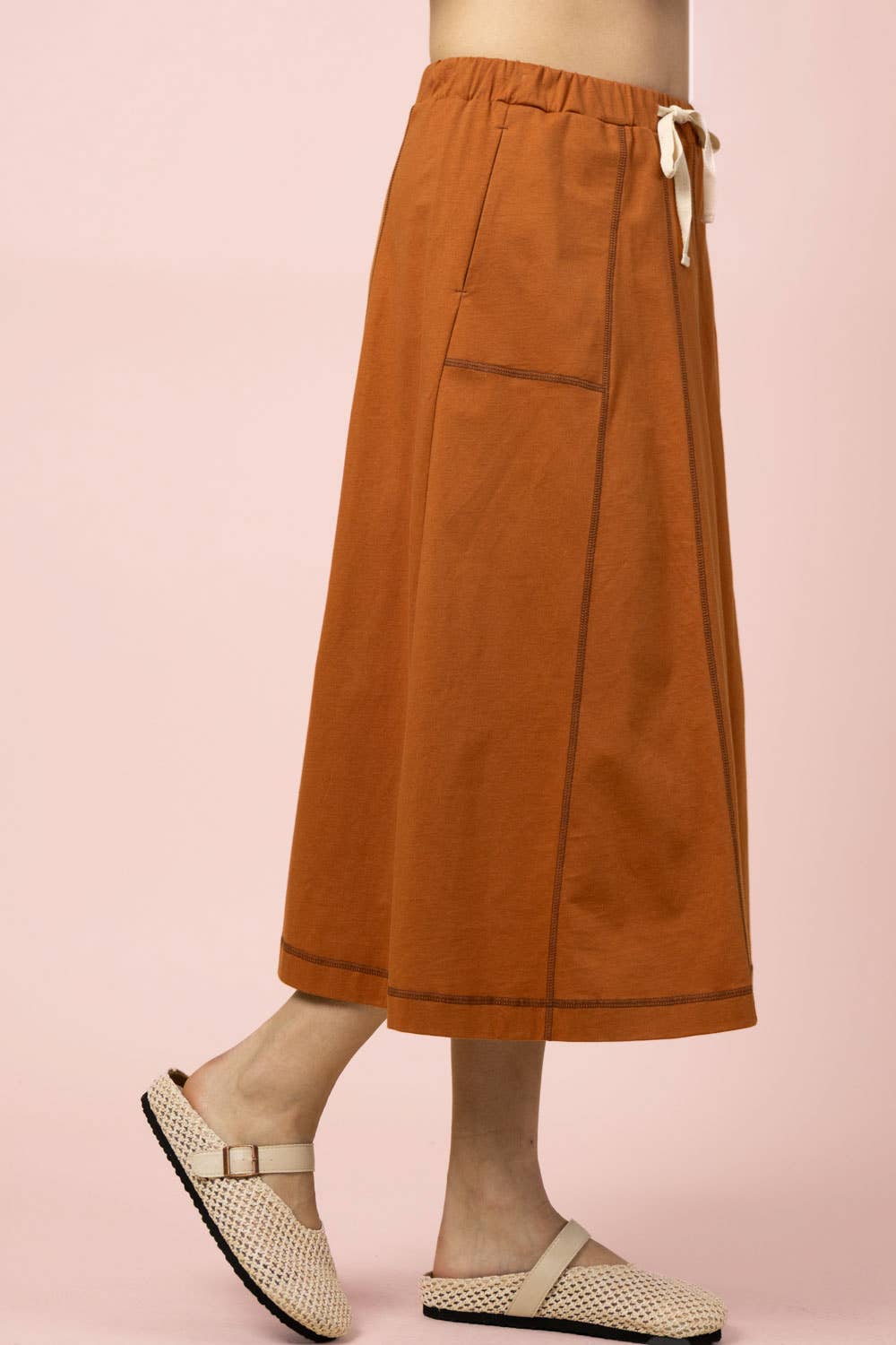 NS50213-Stitch Detail Casual Knit Midi Skirt