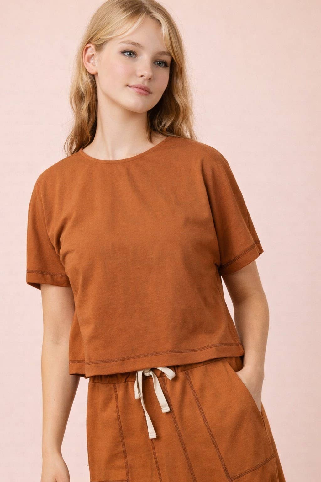 NT12673-Stitch Detail Casual Knit Top