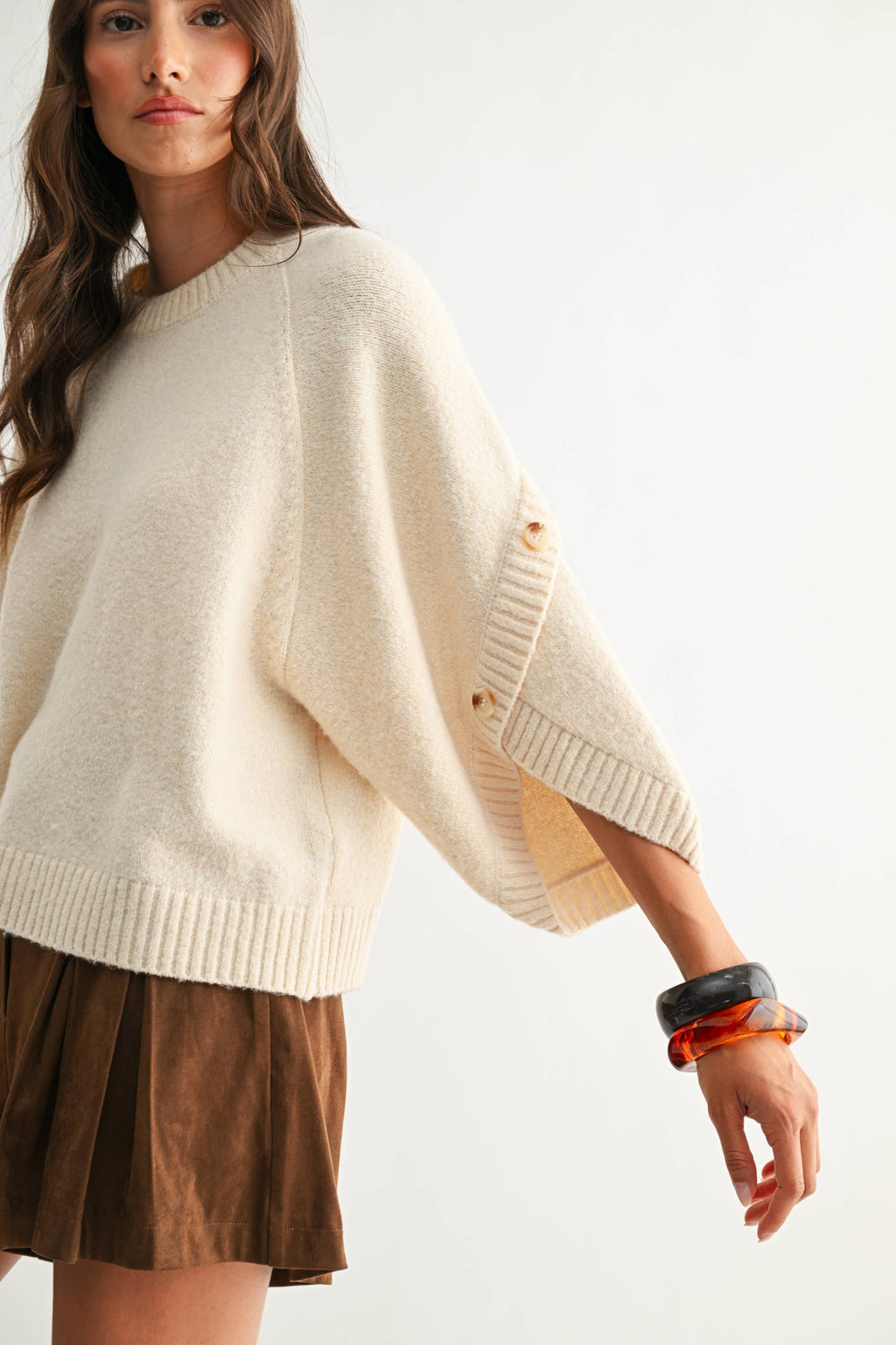 Cleo Button Sleeve Knit Pullover
