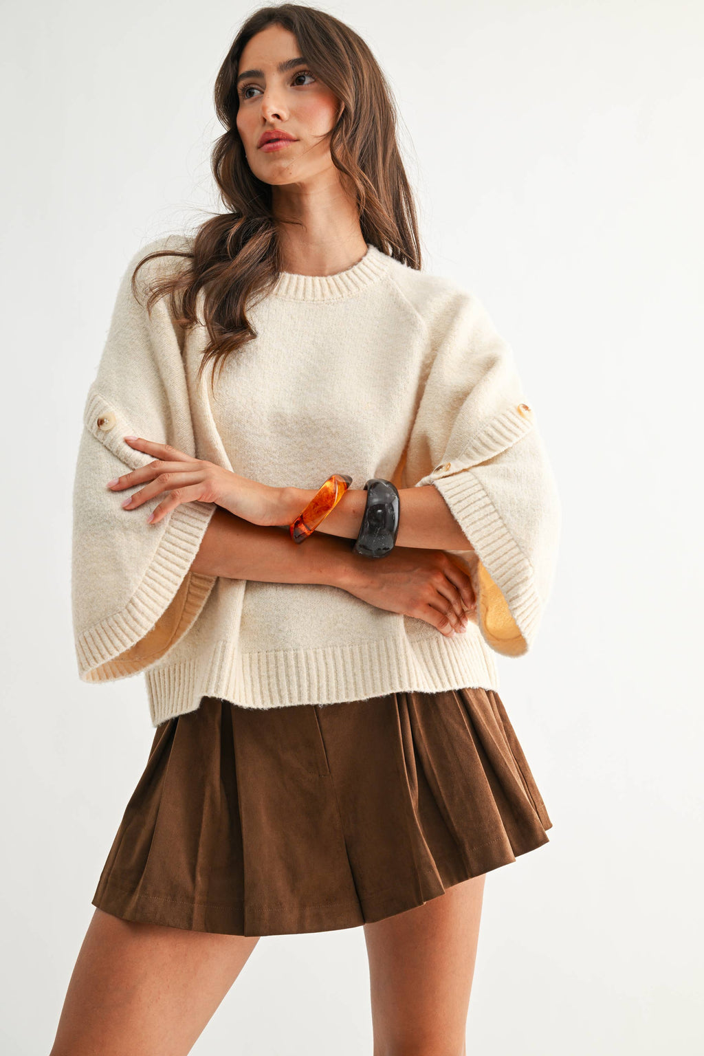 Cleo Button Sleeve Knit Pullover