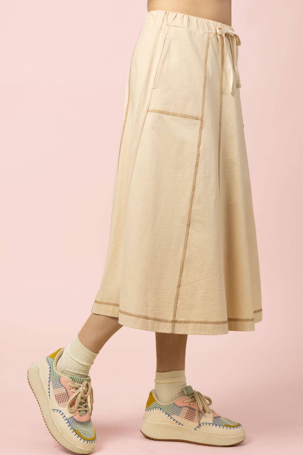 NS50213-Stitch Detail Casual Knit Midi Skirt