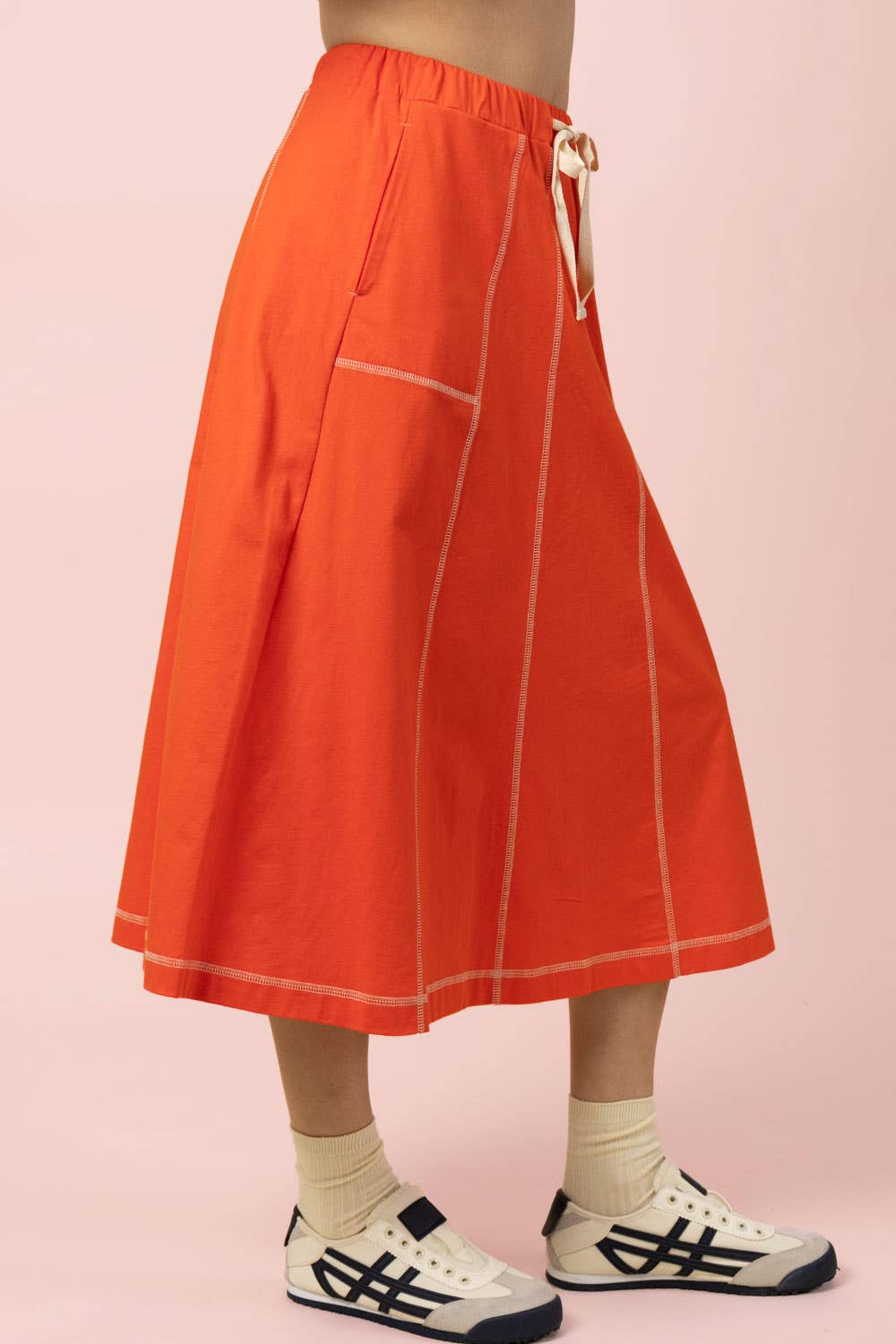 NS50213-Stitch Detail Casual Knit Midi Skirt