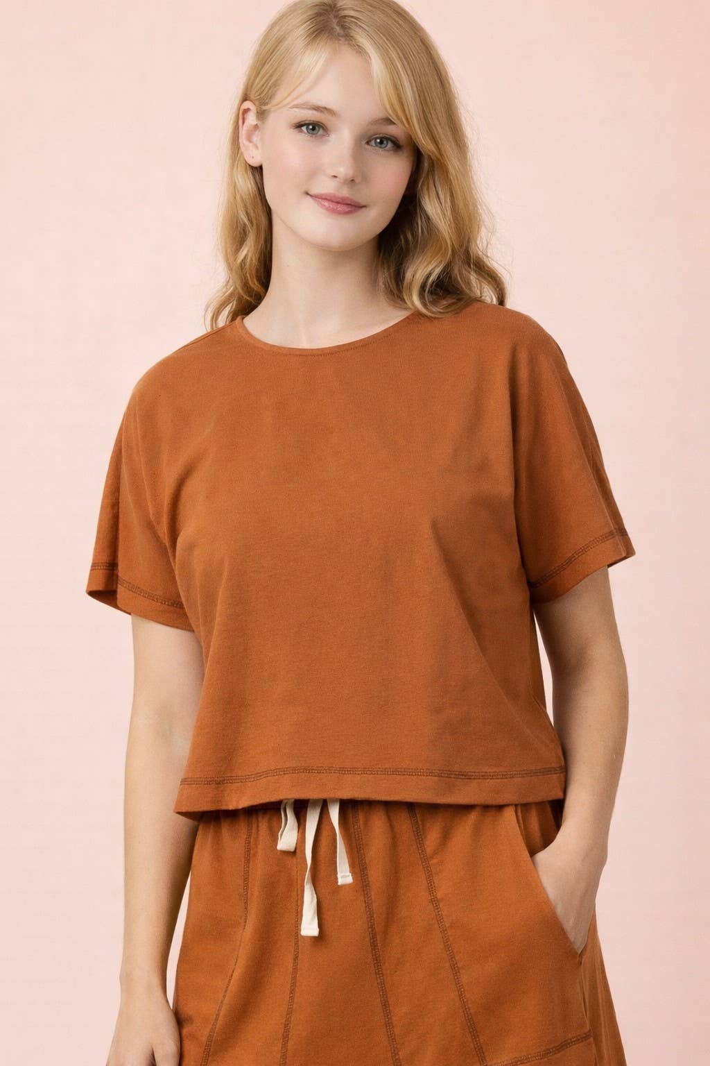 NT12673-Stitch Detail Casual Knit Top