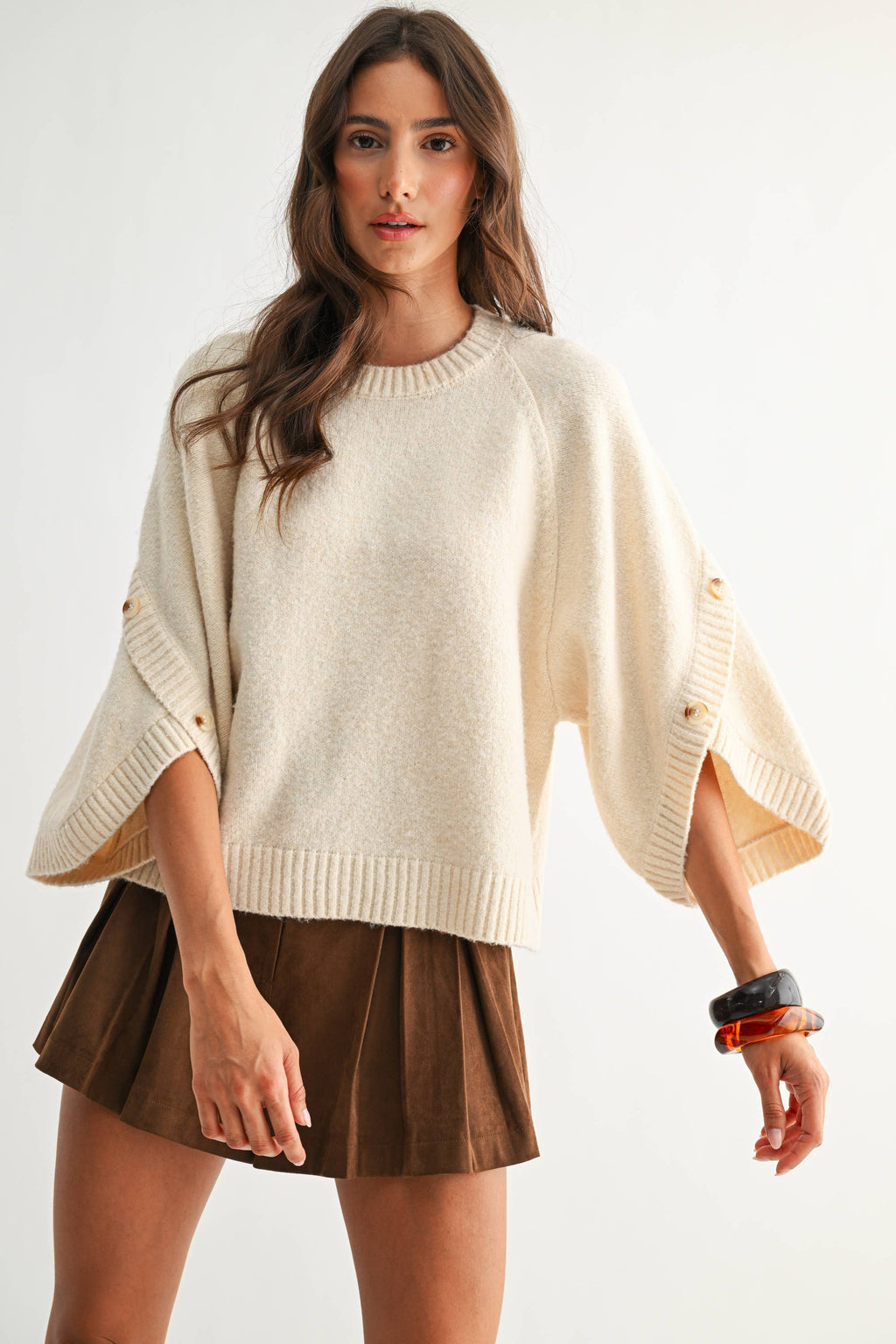 Cleo Button Sleeve Knit Pullover
