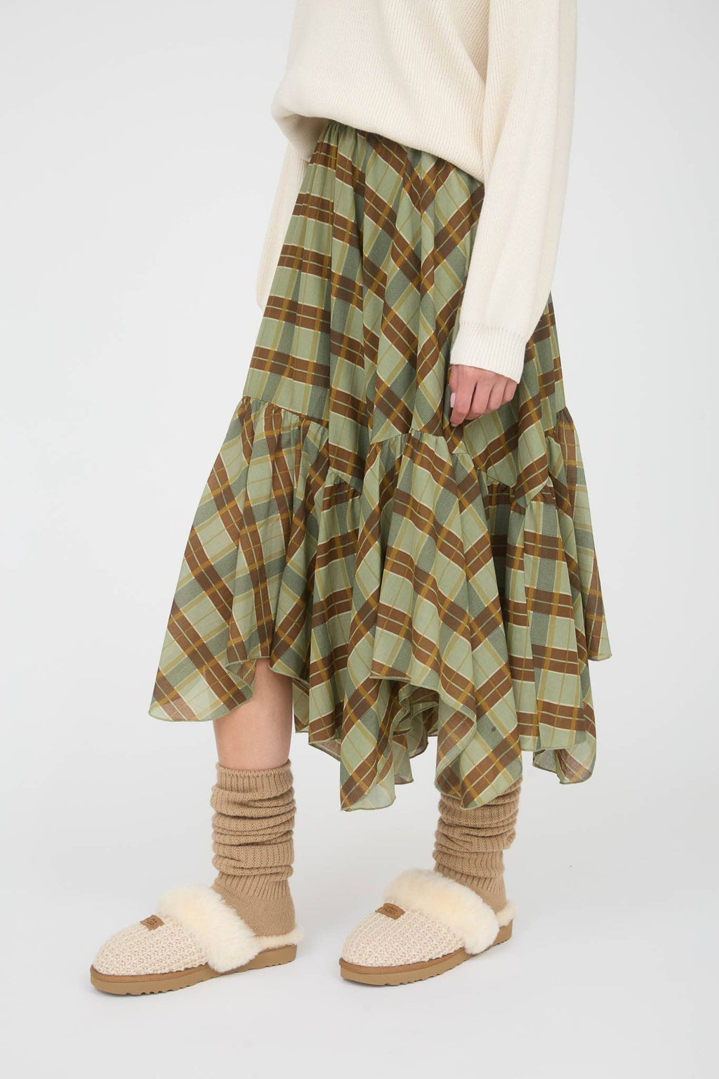 Josie Plaid Ruffle Midi Skirt