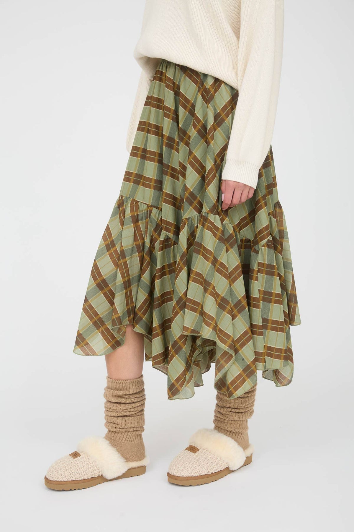 Josie Plaid Ruffle Midi Skirt