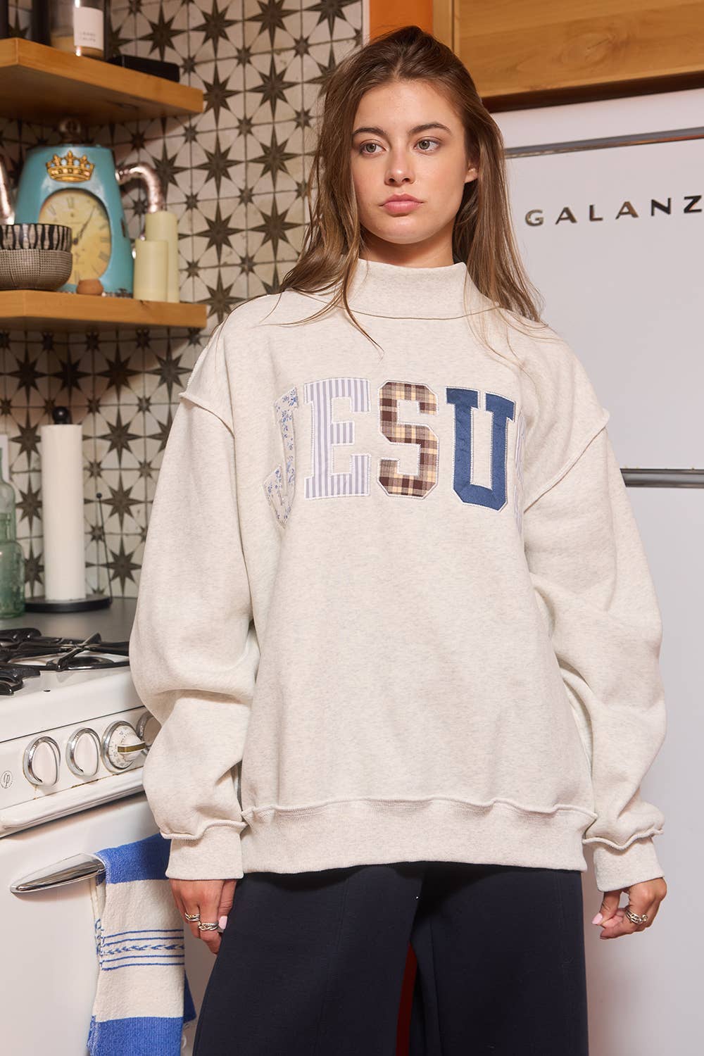 JESUS Embroidered Mock Neck Sweatshirt