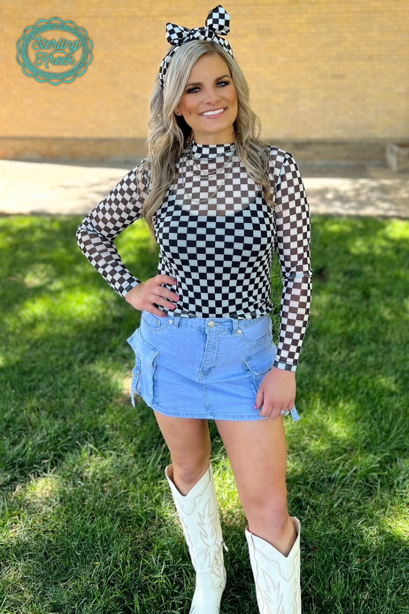 Black & White Checkered Mesh Top